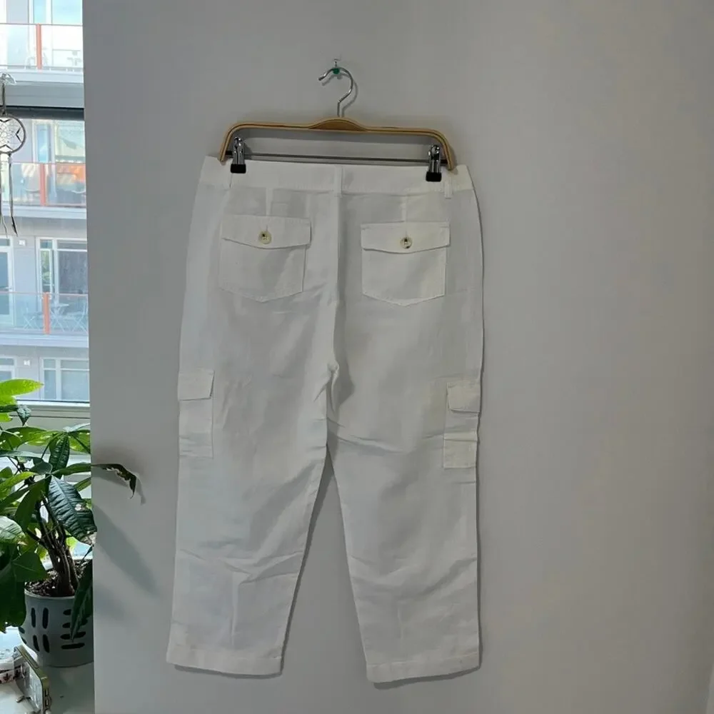 Banana Republic White Martin Fit Linen Crop Pants Size 10